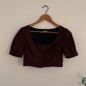 Plaid Button-Up Crop Top